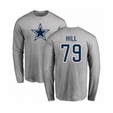 Football Dallas Cowboys #79 Trysten Hill Ash Name & Number Logo Long Sleeve T-Shirt