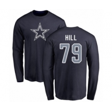 Football Dallas Cowboys #79 Trysten Hill Navy Blue Name & Number Logo Long Sleeve T-Shirt