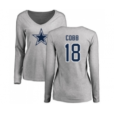 Football Women's Dallas Cowboys #18 Randall Cobb Ash Name & Number Logo Slim Fit Long Sleeve T-Shirt