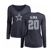 Football Women's Dallas Cowboys #20 George Iloka Navy Blue Name & Number Logo Slim Fit Long Sleeve T-Shirt