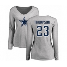 Football Women's Dallas Cowboys #23 Darian Thompson Ash Name & Number Logo Slim Fit Long Sleeve T-Shirt