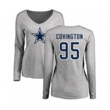 Football Women's Dallas Cowboys #95 Christian Covington Ash Name & Number Logo Slim Fit Long Sleeve T-Shirt
