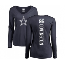 Football Women's Dallas Cowboys #95 Christian Covington Navy Blue Backer Slim Fit Long Sleeve T-Shirt