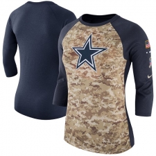 NFL Women's Dallas Cowboys Nike Camo Navy Salute to Service Legend Three-Quarter Raglan Sleeve T-Shirt