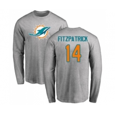 Football Miami Dolphins #14 Ryan Fitzpatrick Ash Name & Number Logo Long Sleeve T-Shirt