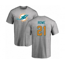 Football Miami Dolphins #21 Eric Rowe Ash Name & Number Logo T-Shirt