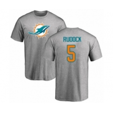 Football Miami Dolphins #5 Jake Rudock Ash Name & Number Logo T-Shirt