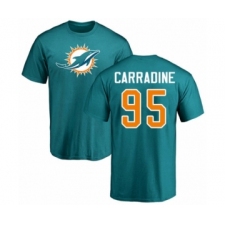 Football Miami Dolphins #95 Tank Carradine Aqua Green Name & Number Logo T-Shirt