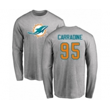 Football Miami Dolphins #95 Tank Carradine Ash Name & Number Logo Long Sleeve T-Shirt