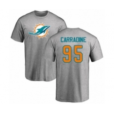 Football Miami Dolphins #95 Tank Carradine Ash Name & Number Logo T-Shirt