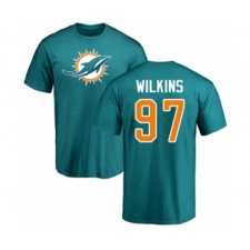 Football Miami Dolphins #97 Christian Wilkins Aqua Green Name & Number Logo T-Shirt