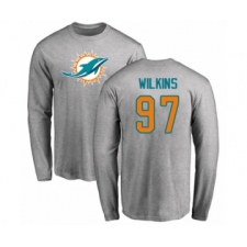 Football Miami Dolphins #97 Christian Wilkins Ash Name & Number Logo Long Sleeve T-Shirt