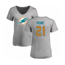 Football Women's Miami Dolphins #21 Eric Rowe Ash Name & Number Logo T-Shirt