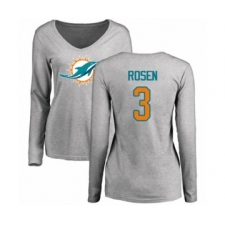 Football Women's Miami Dolphins #3 Josh Rosen Ash Name & Number Logo Long Sleeve T-Shirt
