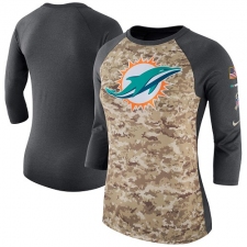 NFL Women's Miami Dolphins Nike Camo Charcoal Salute to Service Legend Three-Quarter Raglan Sleeve T-Shirt