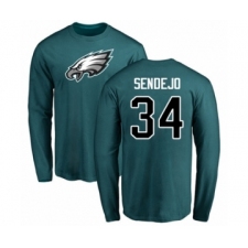 Philadelphia Eagles #34 Andrew Sendejo Green Name & Number Logo Long Sleeve T-Shirt