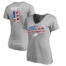 Philadelphia Eagles Carson Wentz NFL Pro Line by Fanatics Branded Women's Banner Wave Name & Number T-Shirt - Heathered Gray