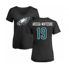 Women's Philadelphia Eagles #19 JJ Arcega-Whiteside Black Name & Number Logo Slim Fit T-Shirt
