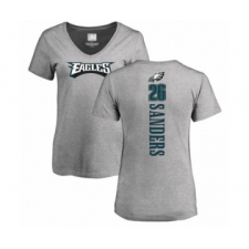Women's Philadelphia Eagles #26 Miles Sanders Ash Backer V-Neck T-Shirt