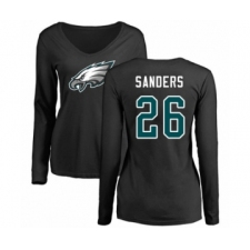Women's Philadelphia Eagles #26 Miles Sanders Black Name & Number Logo Slim Fit Long Sleeve T-Shirt.