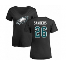 Women's Philadelphia Eagles #26 Miles Sanders Black Name & Number Logo Slim Fit T-Shirt