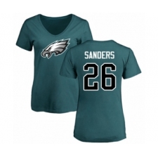 Women's Philadelphia Eagles #26 Miles Sanders Green Name & Number Logo Slim Fit T-Shirt