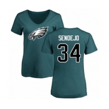 Women's Philadelphia Eagles #34 Andrew Sendejo Green Name & Number Logo Slim Fit T-Shirt