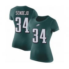 Women's Philadelphia Eagles #34 Andrew Sendejo Green Rush Pride Name & Number T-Shirt