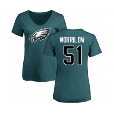 Women's Philadelphia Eagles #51 Paul Worrilow Green Name & Number Logo Slim Fit T-Shirt
