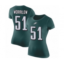 Women's Philadelphia Eagles #51 Paul Worrilow Green Rush Pride Name & Number T-Shirt