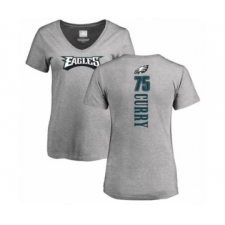 Women's Philadelphia Eagles #75 Vinny Curry Ash Backer V-Neck T-Shirt