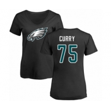 Women's Philadelphia Eagles #75 Vinny Curry Black Name & Number Logo Slim Fit T-Shirt