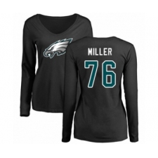 Women's Philadelphia Eagles #76 Shareef Miller Black Name & Number Logo Slim Fit Long Sleeve T-Shirt.