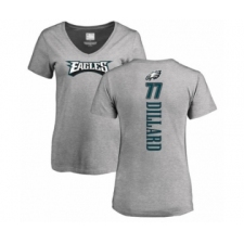 Women's Philadelphia Eagles #77 Andre Dillard Ash Backer V-Neck T-Shirt
