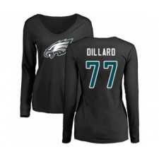Women's Philadelphia Eagles #77 Andre Dillard Black Name & Number Logo Slim Fit Long Sleeve T-Shirt.