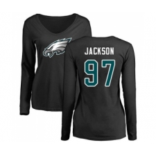 Women's Philadelphia Eagles #97 Malik Jackson Black Name & Number Logo Slim Fit Long Sleeve T-Shirt