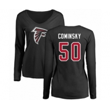 Football Women's Atlanta Falcons #50 John Cominsky Black Name & Number Logo Long Sleeve T-Shirt