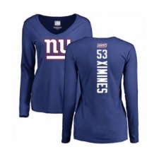 Football Women's New York Giants #53 Oshane Ximines Royal Blue Backer Long Sleeve T-Shirt