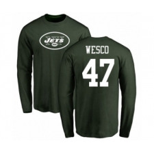 Football New York Jets #47 Trevon Wesco Green Name & Number Logo Long Sleeve T-Shirt