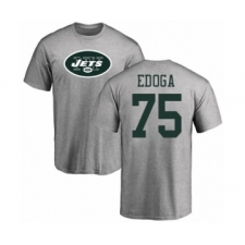 Football New York Jets #75 Chuma Edoga Ash Name & Number Logo T-Shirt