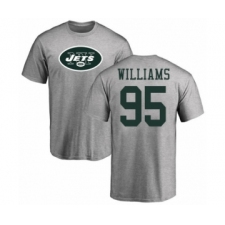 Football New York Jets #95 Quinnen Williams Ash Name & Number Logo T-Shirt