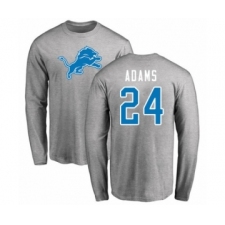 Football Detroit Lions #24 Andrew Adams Ash Name & Number Logo Long Sleeve T-Shirt