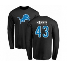 Football Detroit Lions #43 Will Harris Black Name & Number Logo Long Sleeve T-Shirt
