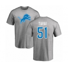 Football Detroit Lions #51 Jahlani Tavai Ash Name & Number Logo T-Shirt