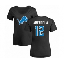Football Women's Detroit Lions #12 Danny Amendola Black Name & Number Logo T-Shirt