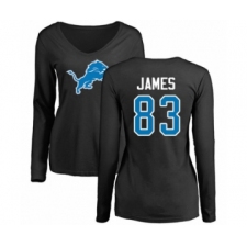 Football Women's Detroit Lions #83 Jesse James Black Name & Number Logo Long Sleeve T-Shirt