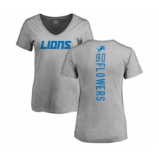 Football Women's Detroit Lions #90 Trey Flowers Ash Backer T-Shirt