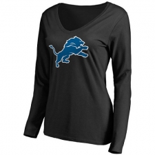 NFL Women's Detroit Lions Pro Line Black Primary Team Logo Slim Fit Long Sleeve T-Shirt