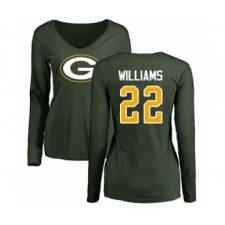 Football Women's Green Bay Packers #22 Dexter Williams Green Name & Number Logo Long Sleeve T-Shirt