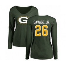 Football Women's Green Bay Packers #26 Darnell Savage Jr. Green Name & Number Logo Long Sleeve T-Shirt
